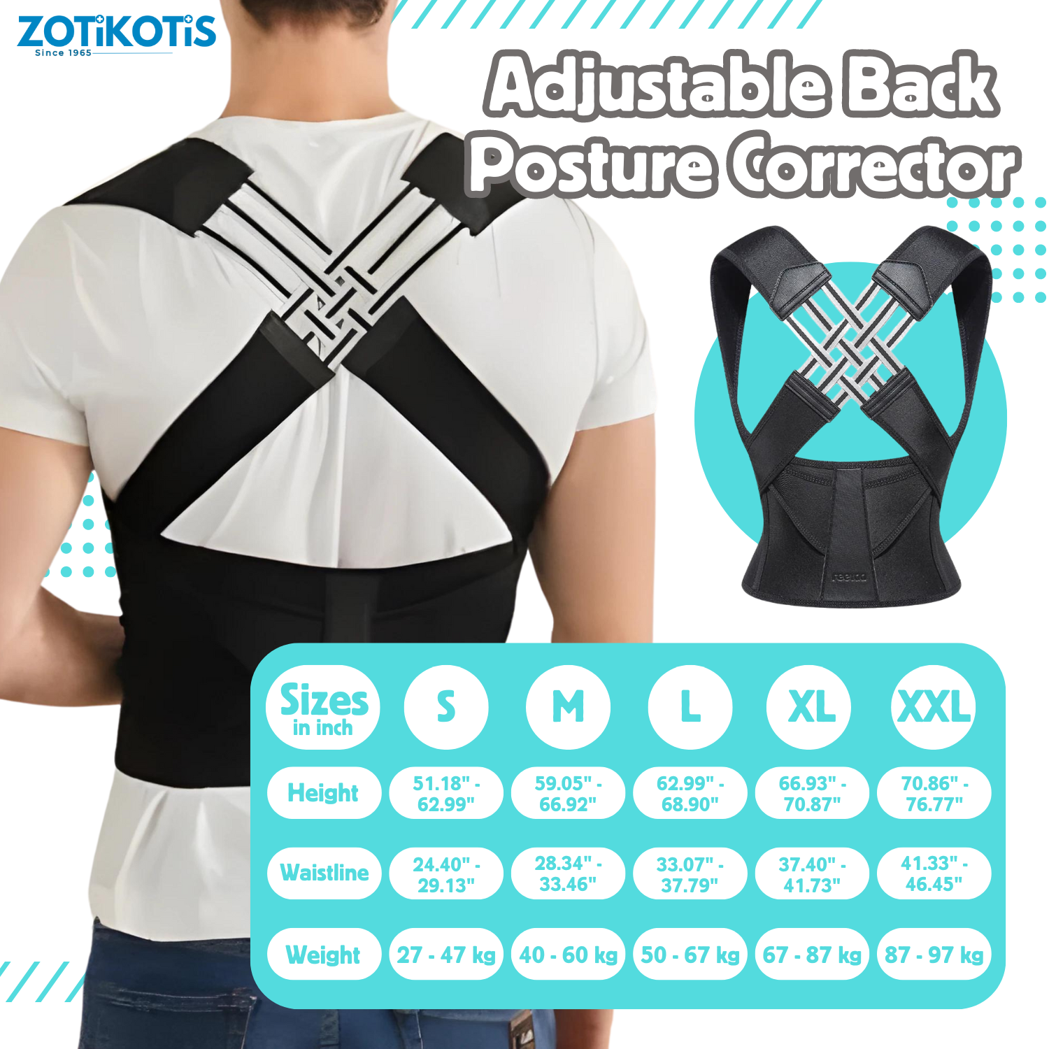 Adjustable Back Posture Corrector Belt-Size Chart